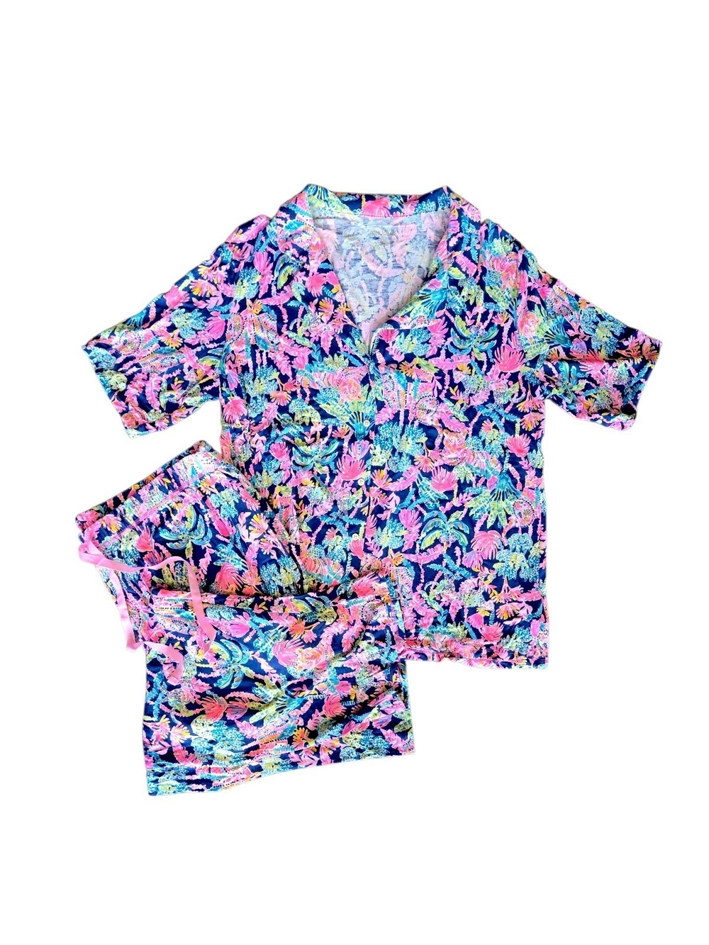 Lilly Pulitzer Women's XXL Navy Floral Pajama Set - Pink, Green & Blue